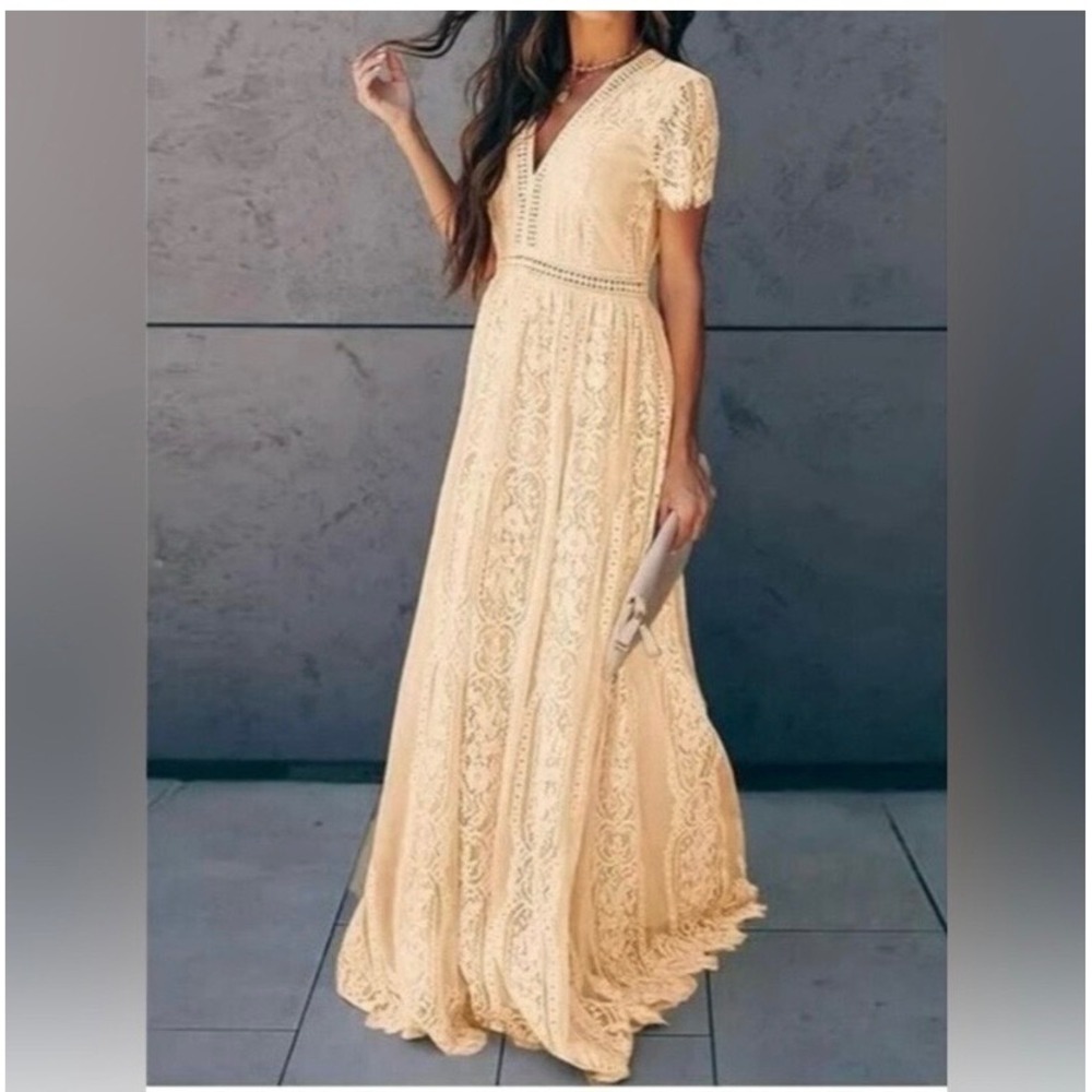 NWT Blencot dress Lace Maxi Short Sleeve peach Boho coastal cowboy Sz m